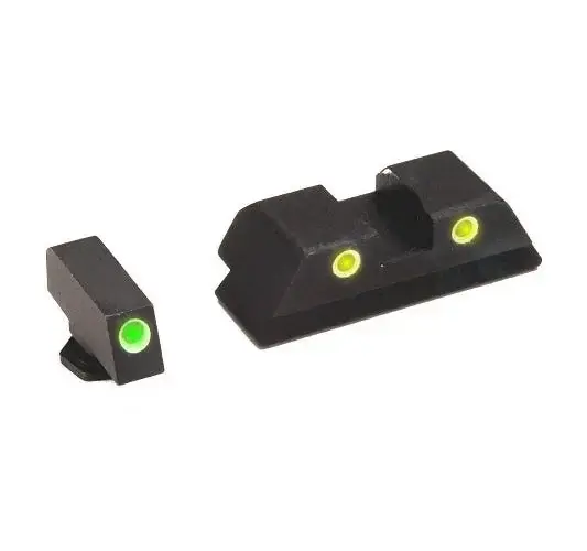 AmeriGlo GL121 Classic 3 Dot Night Sight Fits Glock 20/21 Tritium Green w/White Outline Front Tritium Yellow w/White Outline Rear