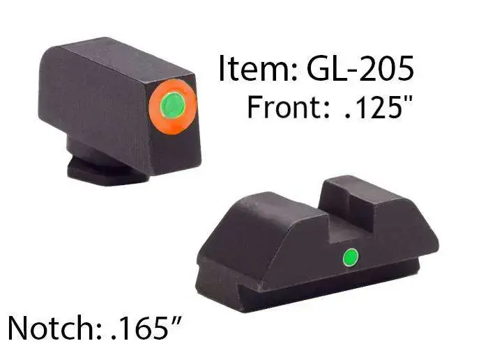 AmeriGlo GL205 i-Dot Night Sight Fits Glock 42/43 Tritium Green w/Orange Outline Front Steel Green Rear Black