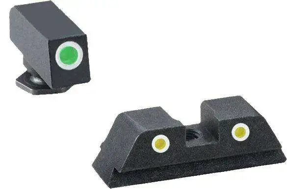 AmeriGlo GL5115 Classic 3 Dot Night Sight Fits Glock 17/19/19x/26/34 Gen5 Tritium Green Tritium w/White Outline Front Tritium Yellow w/White Outline Rear Black