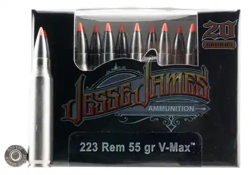 Ammo Inc 23055VMXJJ20 Jesse James Black Label 223 Rem 55 gr V-Max 20 Round Box