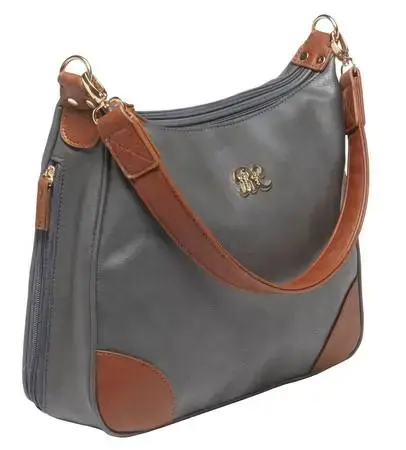 Bulldog BDP018 Hobo Purse w/Holster 13" x 10.5" x 3.5" Gray w/Tan Trim Leather Small Autos, Revolvers Ambidextrous Hand
