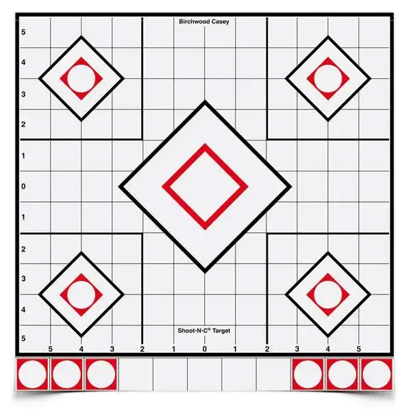 Birchwood Casey 34219 Shoot-N-C Sight-In Self-Adhesive Adhesive Paper 12" 5-Diamond White Target Paper w/Black & Red Accents 5 Per Pack