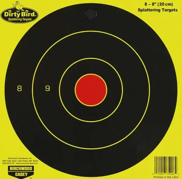 Birchwood Casey 35908 Dirty Bird Bullseye Hanging Paper Target 8" 8 Per Pack