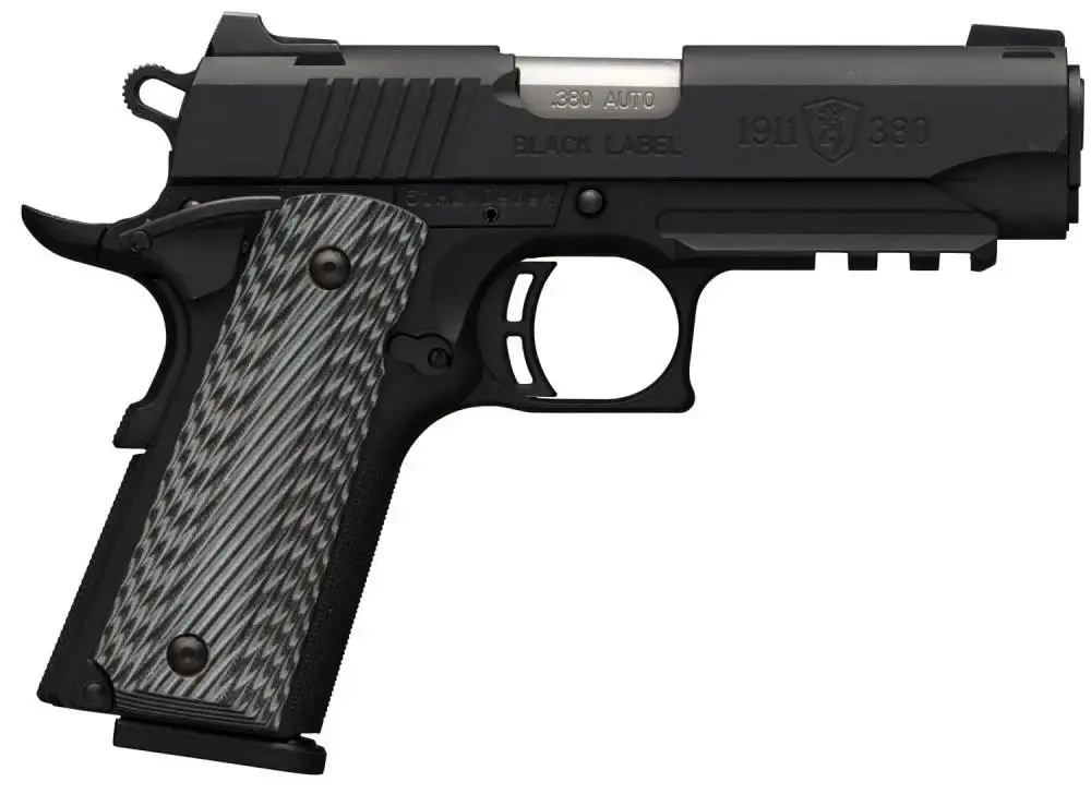 Browning 051911492 1911-380 Black Label Pro Compact 380 ACP 3.63" 8+1 Black Black Stainless Steel Black/Gray G10 Grip Night Sights Accessory Rail
