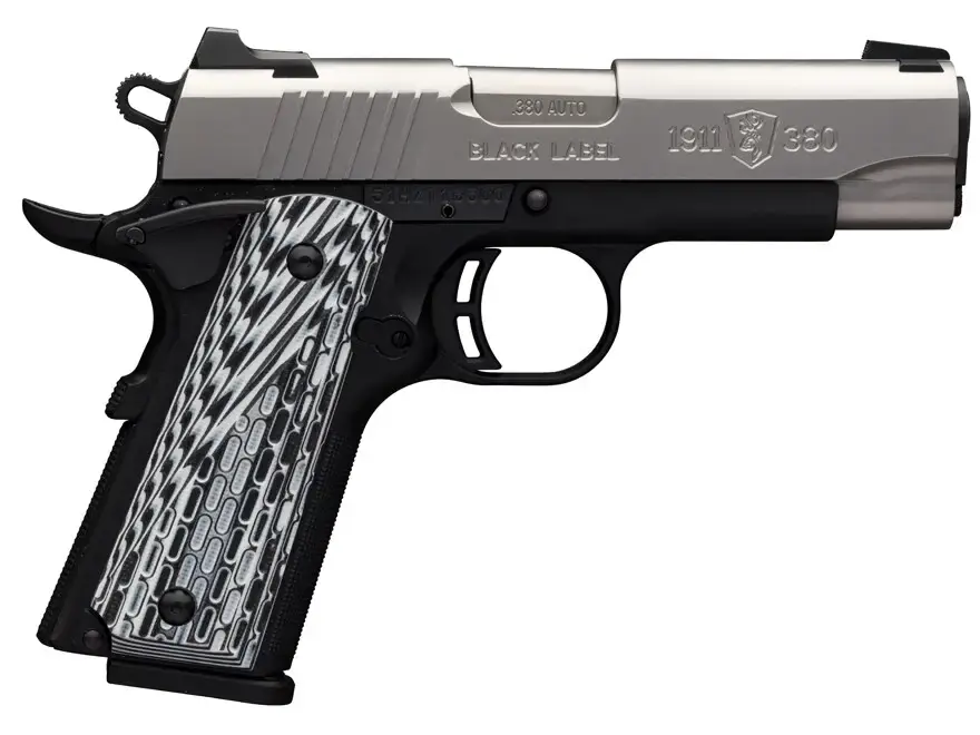 Browning 051924492 1911-380 Black Label Pro Compact 380 ACP 3.63" 8+1 Black Stainless Steel Black/White G10 Grip