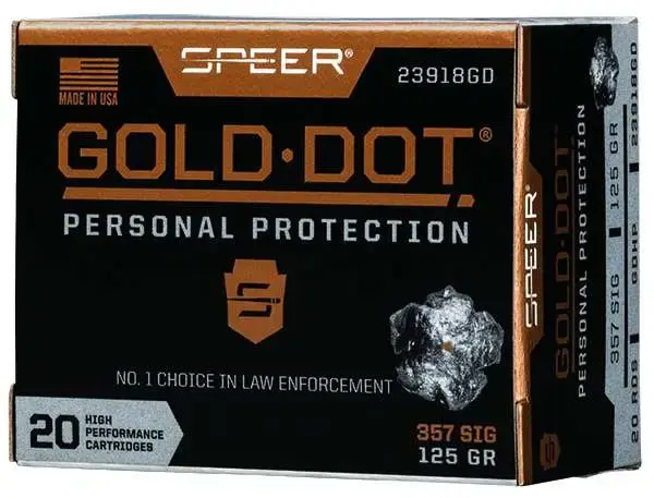 Speer Ammo 23918GD Gold Dot Personal Protection 357 Sig 125 gr Hollow Point (HP) 20 Round Box