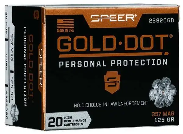 Speer Ammo 23920GD Gold Dot Personal Protection 357 Mag 125 gr Hollow Point (HP) 20 Round Box