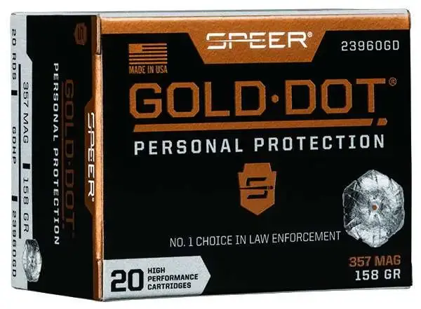 Speer Ammo 23960GD Gold Dot Personal Protection 357 Mag 158 gr Hollow Point (HP) 20 Round Box