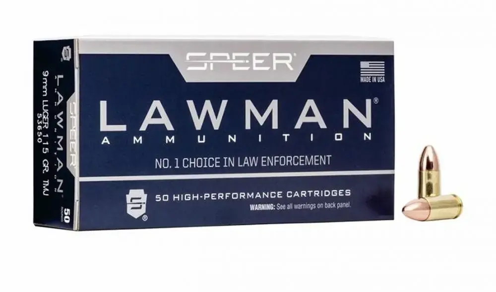 Speer Ammo 53650 Lawman 9mm Luger 115 gr Total Metal Jacket (TMJ) 50 Round Box