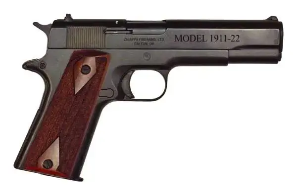 Chiappa Firearms 401038 1911-22 Standard 22 LR SAO 5" 10+1 Walnut Grip Black Slide