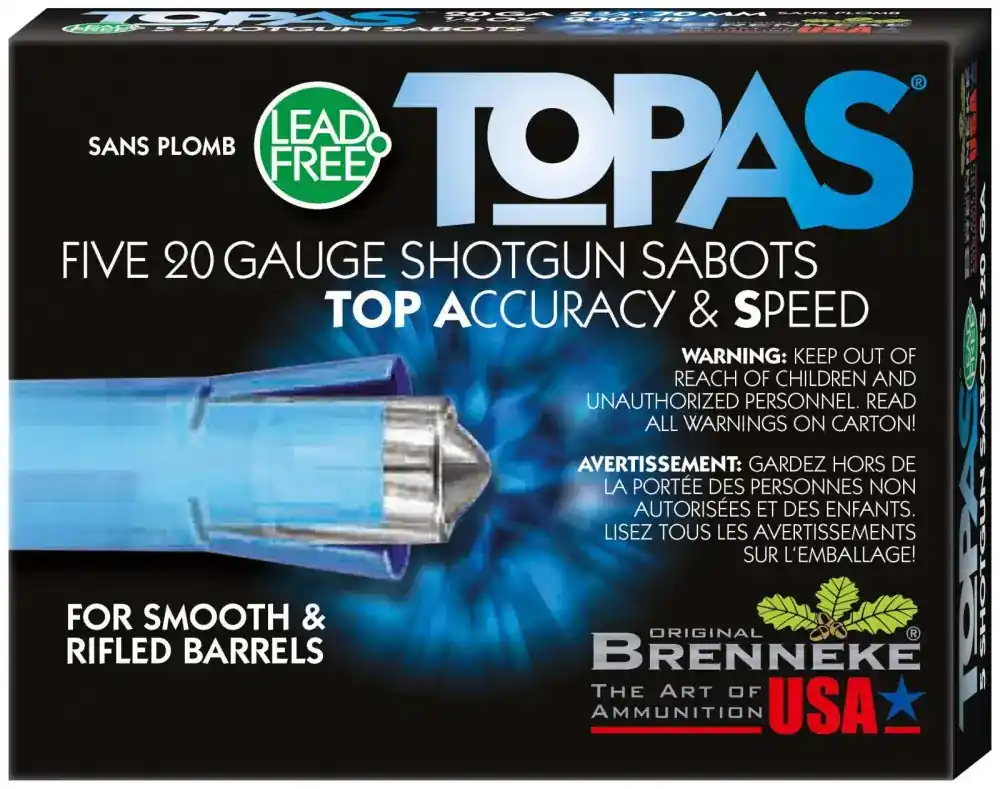 BRENNEKE TOPAS LEAD FREE SABOT SLUG AMO 20GA 2.75 IN 1/2OZ 5-RD ( 50 BOXES PER CASE )