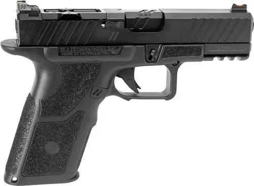 ZEV OZ9XDUTYSS OZ9 Duty Compact X 9mm Luger 17+1 4", Black, Serrated Stainless Steel Slide with Optic Cut, X-Grip Polymer Frame with Picatinny Rail, Fiber Optic Combat Sights