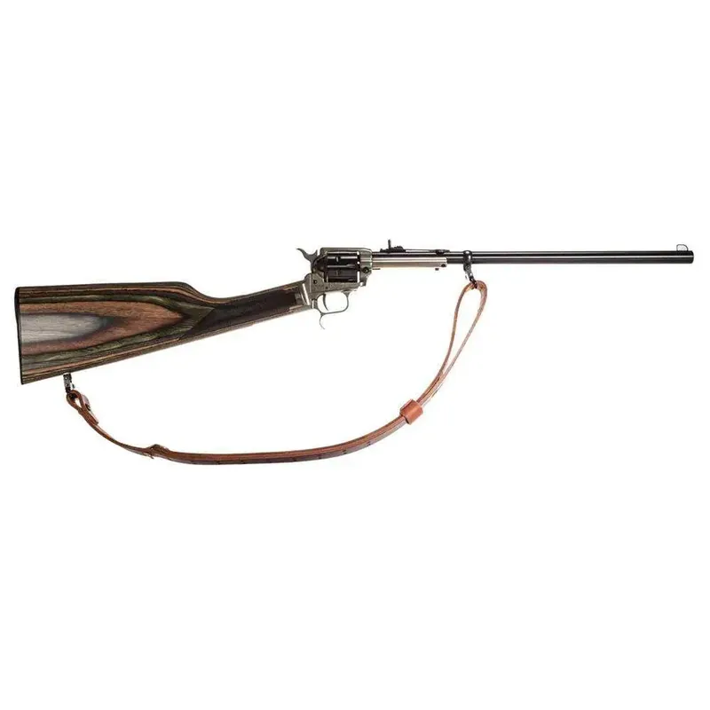 Heritage Rough Rider Rancher Carbine - Case Hardened | .22 LR | 16" Barrel | 6rd | Camo Laminate Stock | w/ Leather Sling