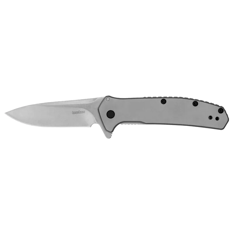 Kershaw Outcome 2.80" Folding Clip Point Plain Stonewashed 8Cr13MoV SS Blade/Bead Blasted Stainless Steel Handle Includes Pocket Clip