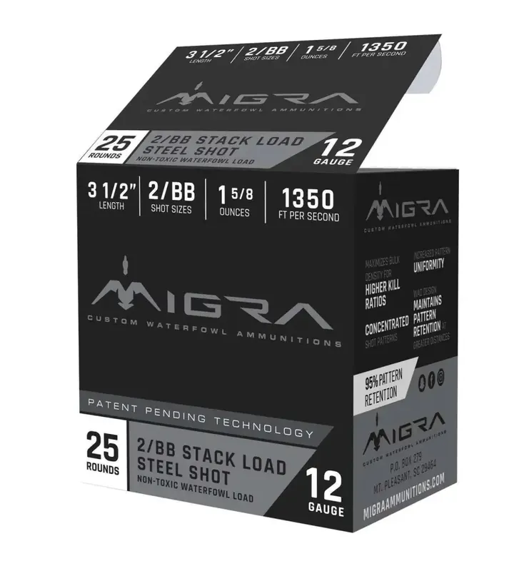 MIGRA STAXD STEEL AMO 12GA 3.5IN 15/8OZ 2-BB SHOT25RD