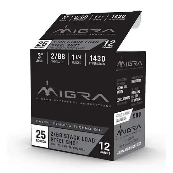 MIGRA STAXD STEEL AMO 12GA 3IN 1.25OZ 2-BB SHOT25RD