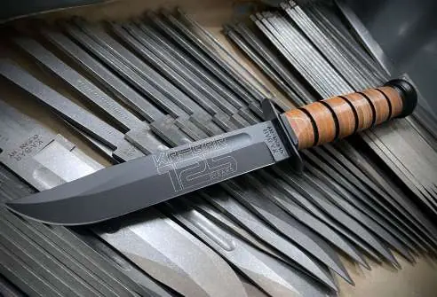 KA-BAR 125TH ANNIVERSARY 7 IN DP BLADE KNIFE STRAIGHT EDGE US ARMY W/ BROWN LEATHER SHEATH BOXED
