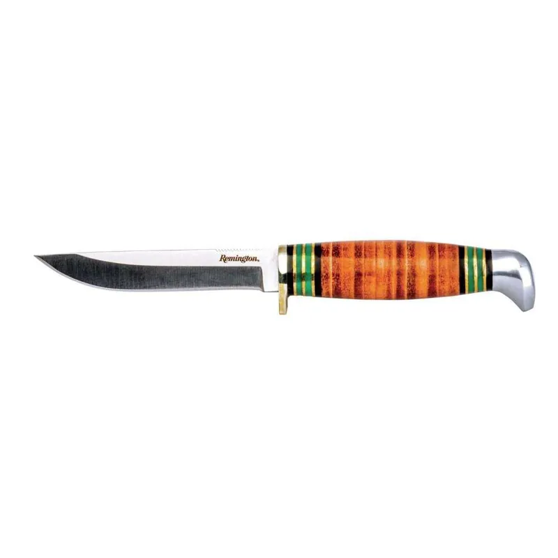 REMINGTON STACKED LEATHER JR. 6.5"" FIXED BLADE W/BRN LTHR SHEATH