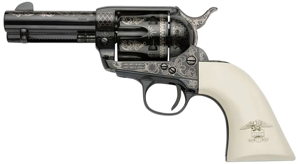 Pietta GW9LLE312NMUI Great Western II Liberty 9mm Luger 6 Shot 3.50" Blued Engraved Octagon Barrel, Blued Engraved Cylinder & Frame, Ultra Ivory w/Engraved Liberty Eagle Grip