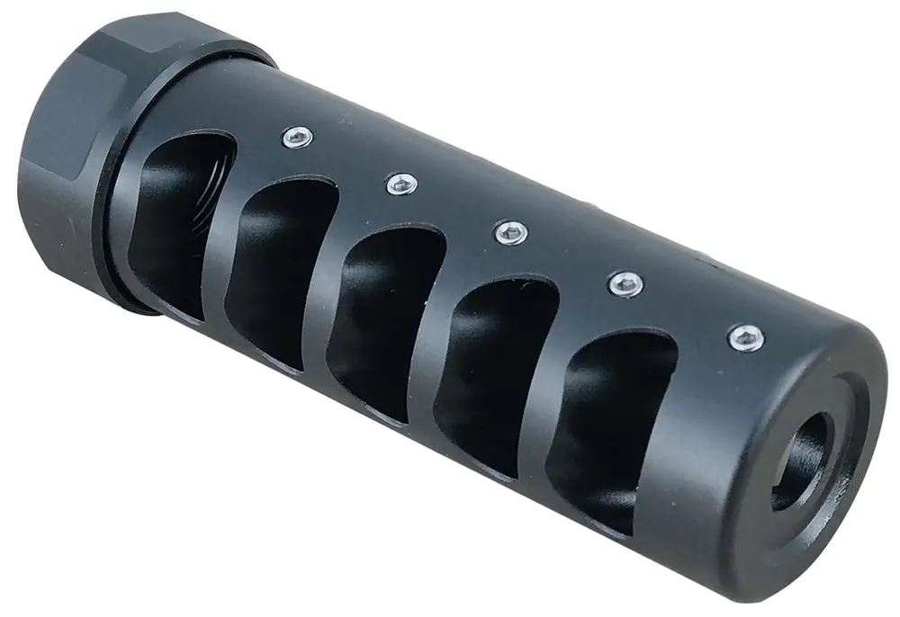 American Precision Arms G3F5838N Gen 3 Fat Bastard Self Timing Brake Black Nitride Stainless Steel with 5/8"-24 tpi Threads, 3.50" OAL & 1.10" Diameter for 338 Cal Rifle