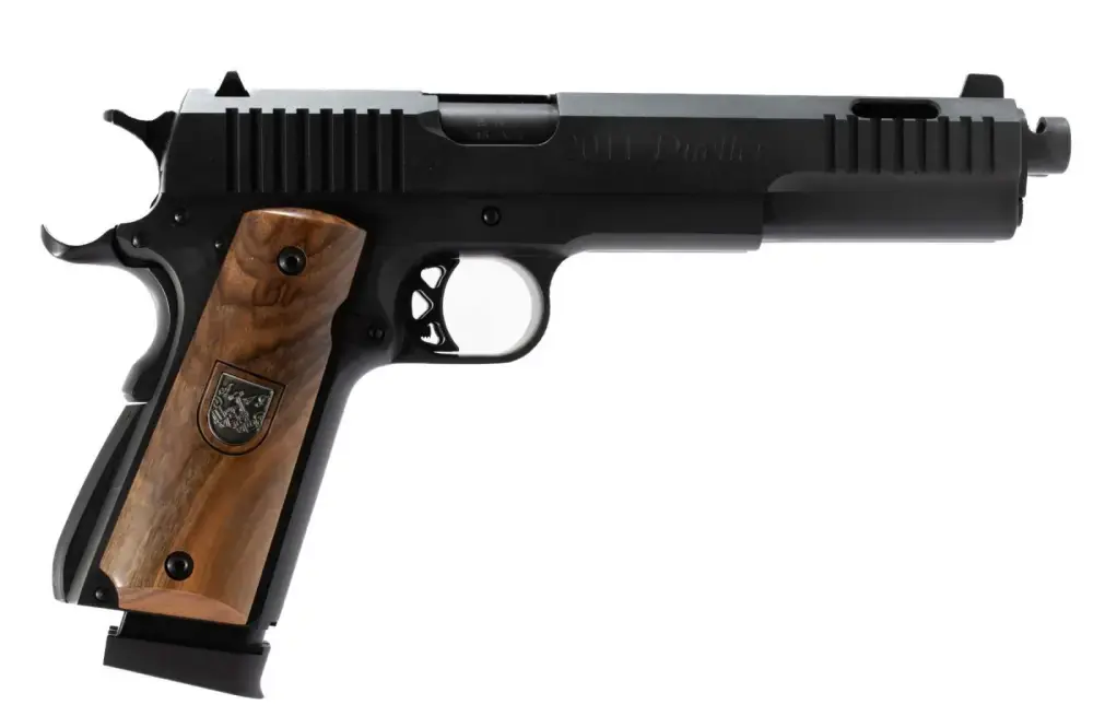 Arsenal Firearms "Second Century” Double Barrel Pistol - Black | .45ACP | 5" Twin Barrels | 7+7 Parallel Mag | Walnut Wood Grips
