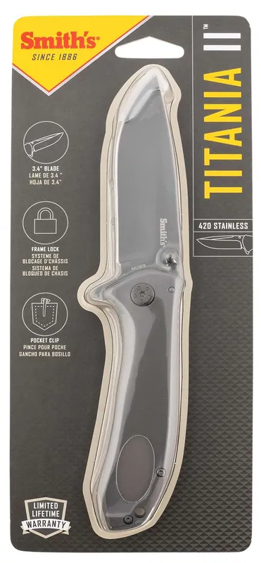 Smiths Products 51010 Titania II 3.50" Folding Drop Point Plain Satin Titanium Coated Stainless Steel Blade/Stainless Steel Handle Includes Pocket Clip