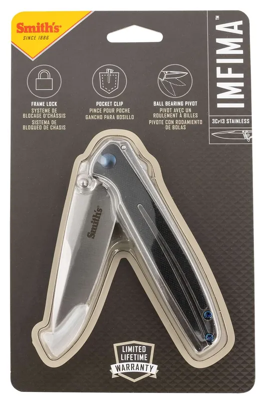 Smiths Products 51275 Imfima 3.26" Folding Drop Point Plain Bead Blasted 3Cr13MoV SS Blade/ Bead Blasted Stainless Steel Handle Includes Pocket Clip
