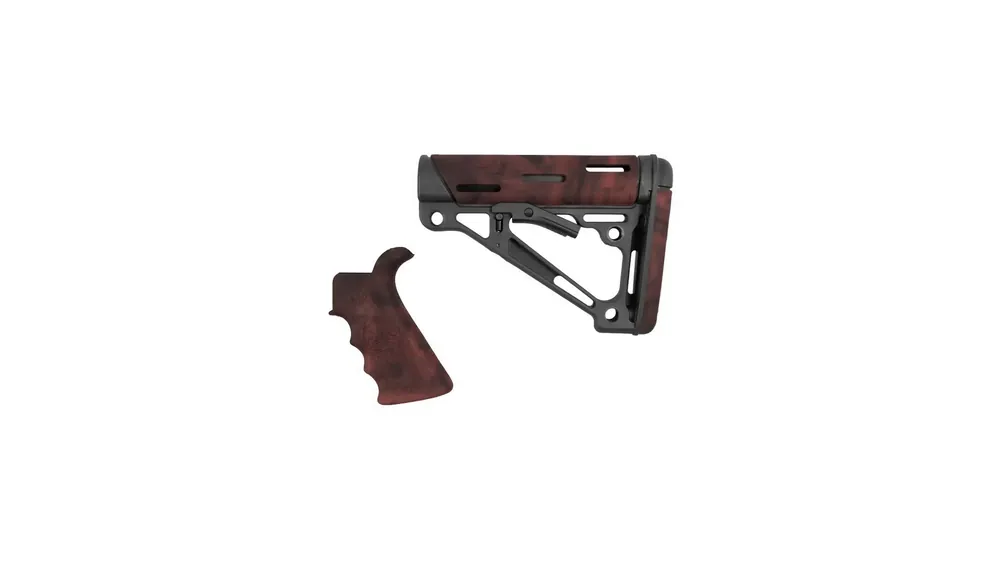 AR-15/M-16 Kit - Finger Groove Beavertail Grip and OverMolded Collapsible Buttstock - Fits Mil-Spec Buffer Tube - Red Lava Rubber