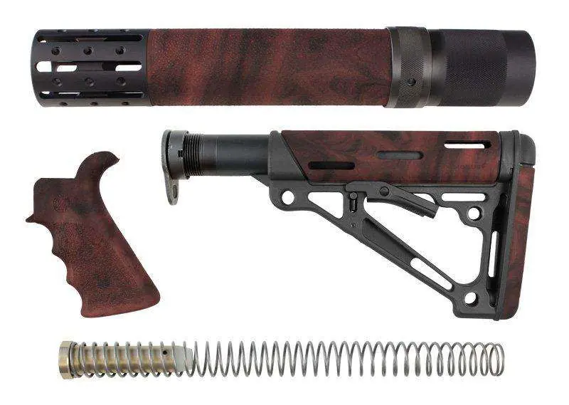 AR-15/M-16 Kit - Finger Groove Beavertail Grip, Rifle Length Forend with Accessories and OverMolded Collapsible Buttstock - Includes Mil-Spec Buffer Tube and Hardware - Red Lava