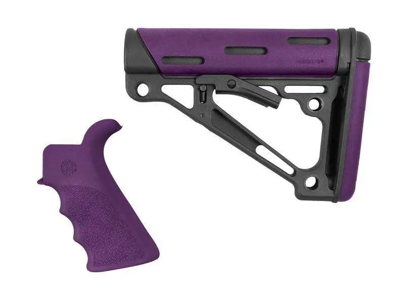 AR-15/M-16 Kit - Finger Groove Beavertail Grip and OverMolded Collapsible Buttstock - Fits Mil-Spec Buffer Tube - Purple Rubber