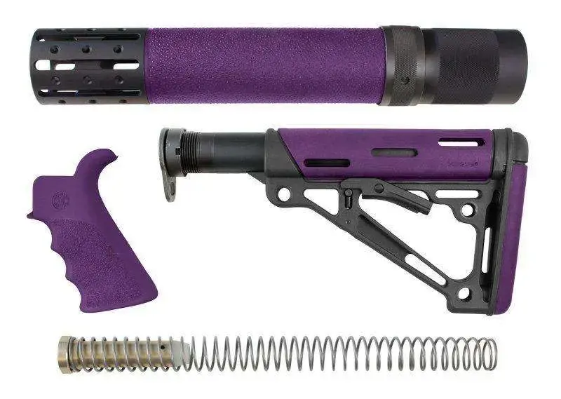 AR-15/M-16 Kit - Finger Groove Beavertail Grip, Rifle Length Forend with Accessories and OverMolded Collapsible Buttstock - Includes Mil-Spec Buffer Tube and Hardware - Purple