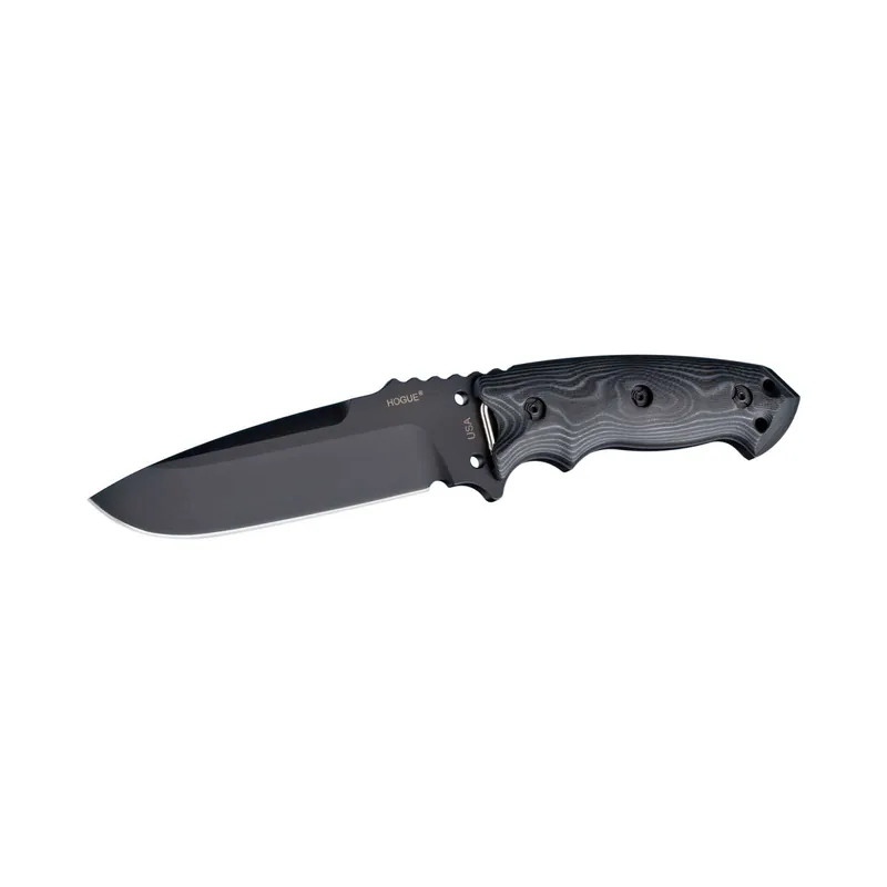 EX-F01 5 1/2" Fixed Drop Point Blade A-2 Black Finish Black Sheath - G10 G-Mascus Black Scales