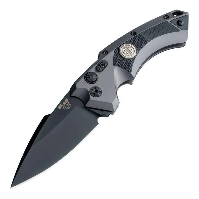 EX-A05 3.5" Sig Tactical Automatic Folder Spear Point Blade Black Finish - Grey Aluminum Frame Solid Black G10 Insert - Sig Medallion