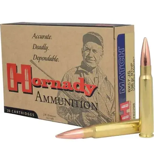 Hornady 82298 Match 196 gr Boat Tail Hollow Point Match 20 Round Box - 8mm Mauser (7.92x57mm, 8x57 IS/JS)