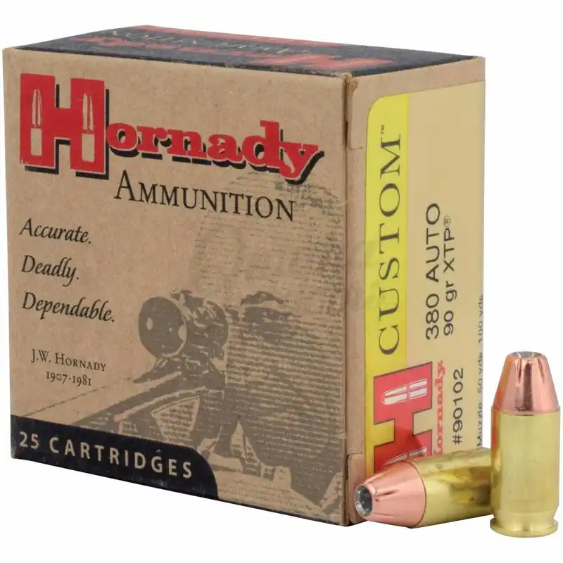 Hornady Custom 380 Automatic Colt Pistol (ACP) 90 GR XTP Jacket Hollow Point 25 Round Box