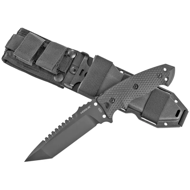 EX-F01 5 1/2" Fixed Tanto Blade A-2 Black Finish Black Automatic Retention Sheath - G10 Solid Black Scales