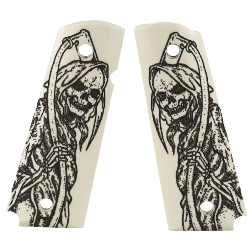 Hogue 45029 Scrimshaw Grip Grim Reaper 1911 Government w/Ambidextrous Safety Polymer Ivory