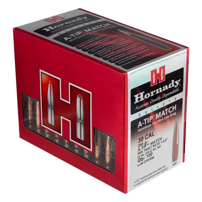 Hornady 3092 A-Tip Match 30 Cal .308 250 gr Ballistic Tip 100 Per Box