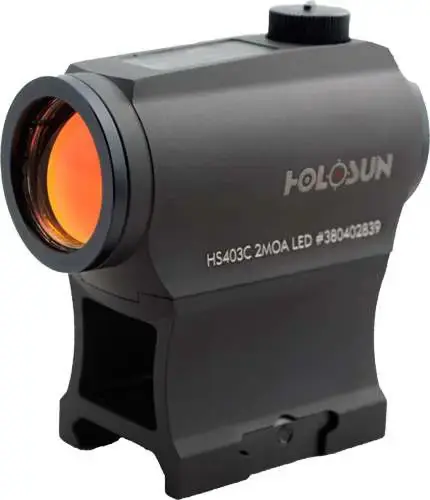 Holosun, 403C, Red Dot, N/A, N/A, Black, 2MOA Dot, High and Low Mount, Solar with Internal Battery