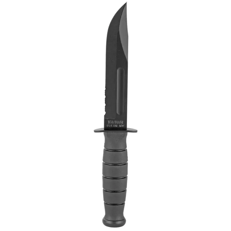 Ka-Bar 1257 Short Fight/Utility 5.25" Clip Point Part Serrated Black 1095 Cro-Van Kraton G Black Handle Fixed