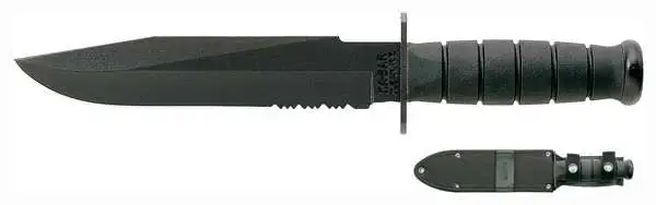 Ka-Bar 1271 Fighter 8" Clip Point Part Serrated Black 1095 Cro-Van Kraton G Black Handle Fixed