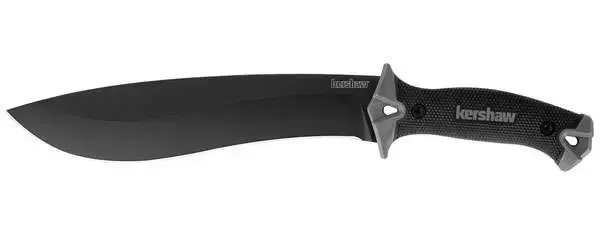 Kershaw 1077 Camp 10 10" Drop Point w/Recurve Plain Black Powdercoat Carbon Steel Black/Gray Rubber Handle Fixed