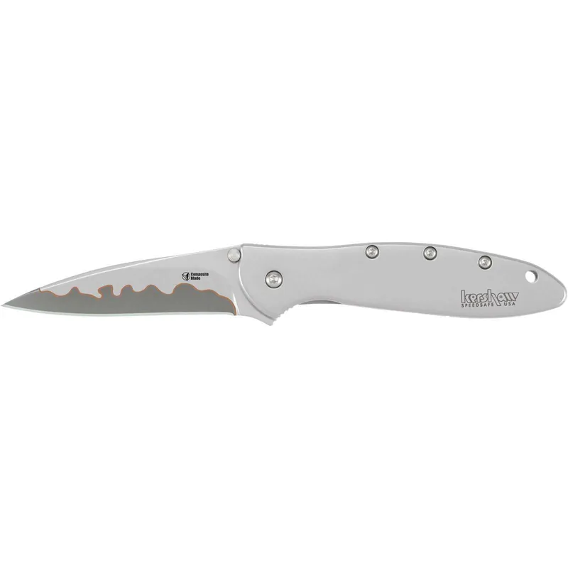Kershaw 1660CB Leek 3" Drop Point Plain Bead Blasted 14C28N Sandvik 410 Stainless Blead Blasted Handle Folding