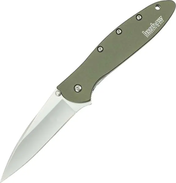 Kershaw 1660OL Leek 3" Modified Drop Point Plain Bead Blasted 14C28N Sandvik Olive Drab Anodized Aluminum Handle Folding