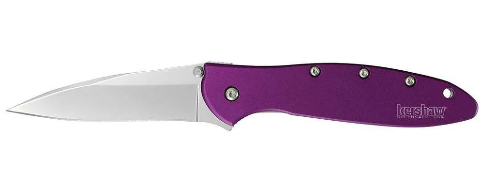 Kershaw 1660PUR Leek 3" Modified Drop Point Plain Bead Blasted 14C28N Sandvik Purple Anodized Aluminum Handle Folding