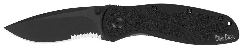 Kershaw 1670BLKST Blur 3.40" Drop Point w/Recurve Part Serrated DLC Blackwash 14C28N Sandvik Black Anodized Aluminum Handle Folding