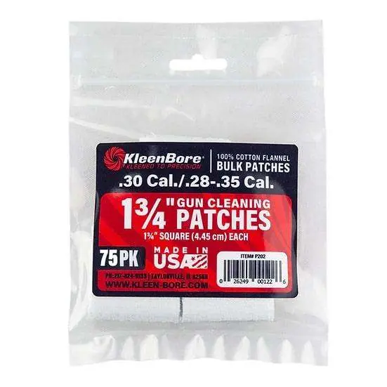 Kleen-Bore P202 Super Shooter Cleaning Patches 28-35 Cal 1 3/4" Square Cotton 75 Per Bag