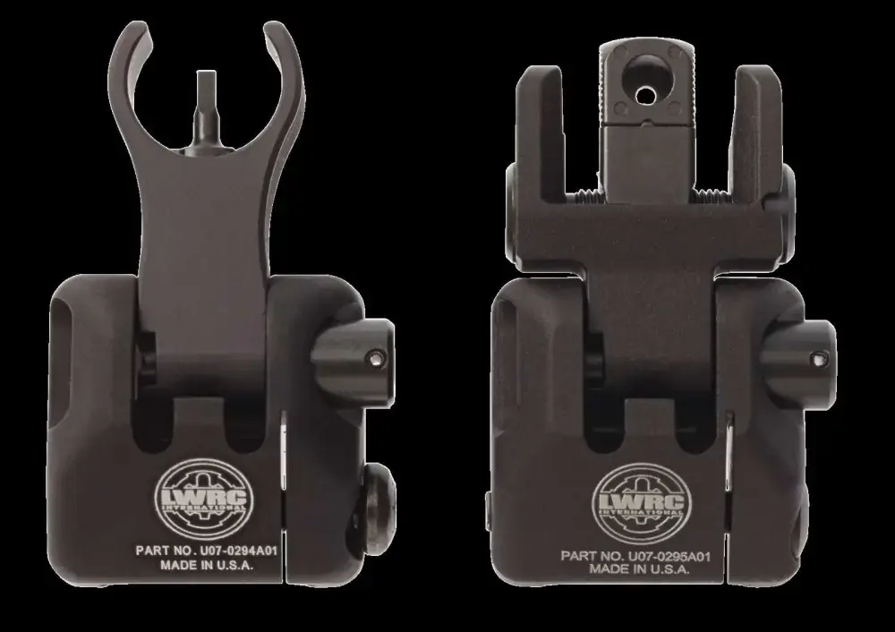 LWRC 2000065A01 Skirmish Back Up Front and Rear Sights AR15/M16 Black Folding Aluminum/Steel