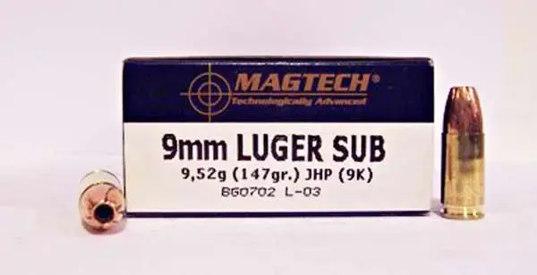 Magtech 9K Range/Training 9mm Luger 147 gr Jacketed Hollow Point Subsonic 50 Round Box