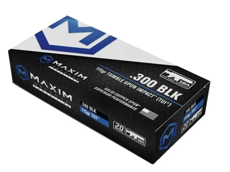 Maxim Defense Industries, SBA Short Barrel Ammunition, 300 Blackout, 115 Grain, 20Rd/Bx